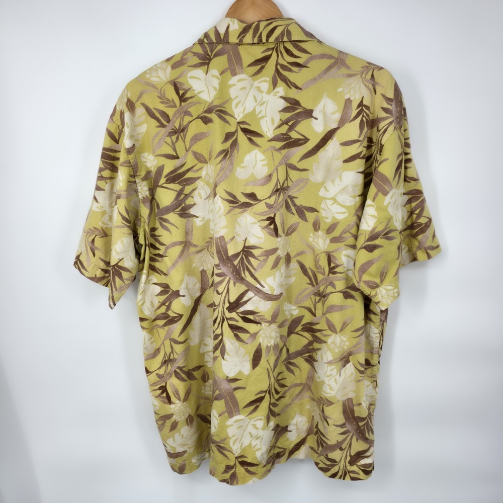 LL Bean Men's Hawaiian Camp Shirt Rayon Blend Yellow Brown Floral Size L - Picture 3 of 7
